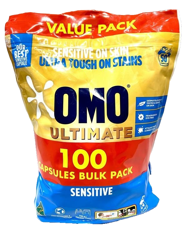 OMO Ultimate Sensitive 3 in 1 Laundry Washing Capsules Detergent 100 Pack Bulk