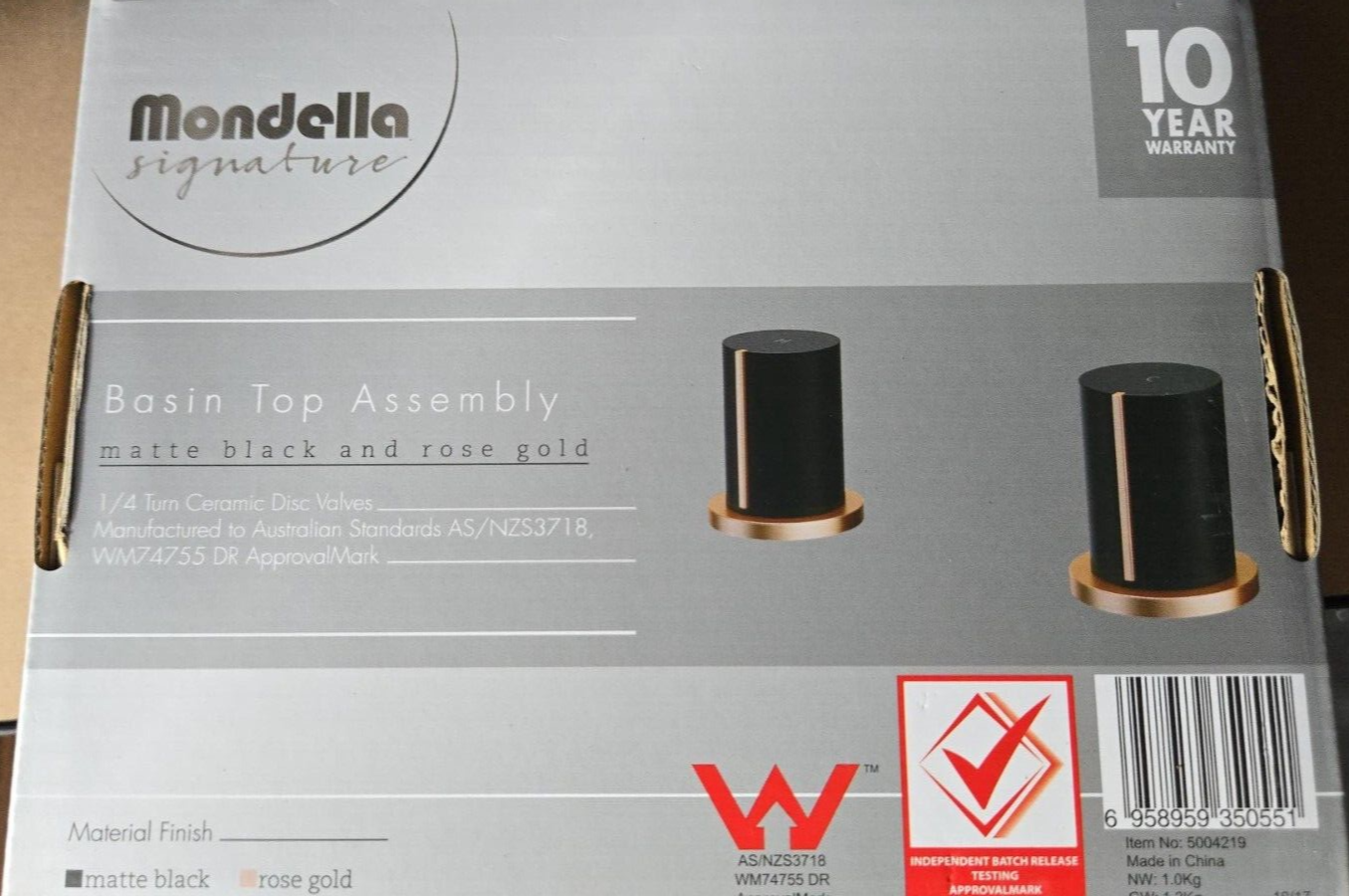 Mondella Signature Basin Top Assembly Matte Black Rose Gold Turn Ceramic WELS