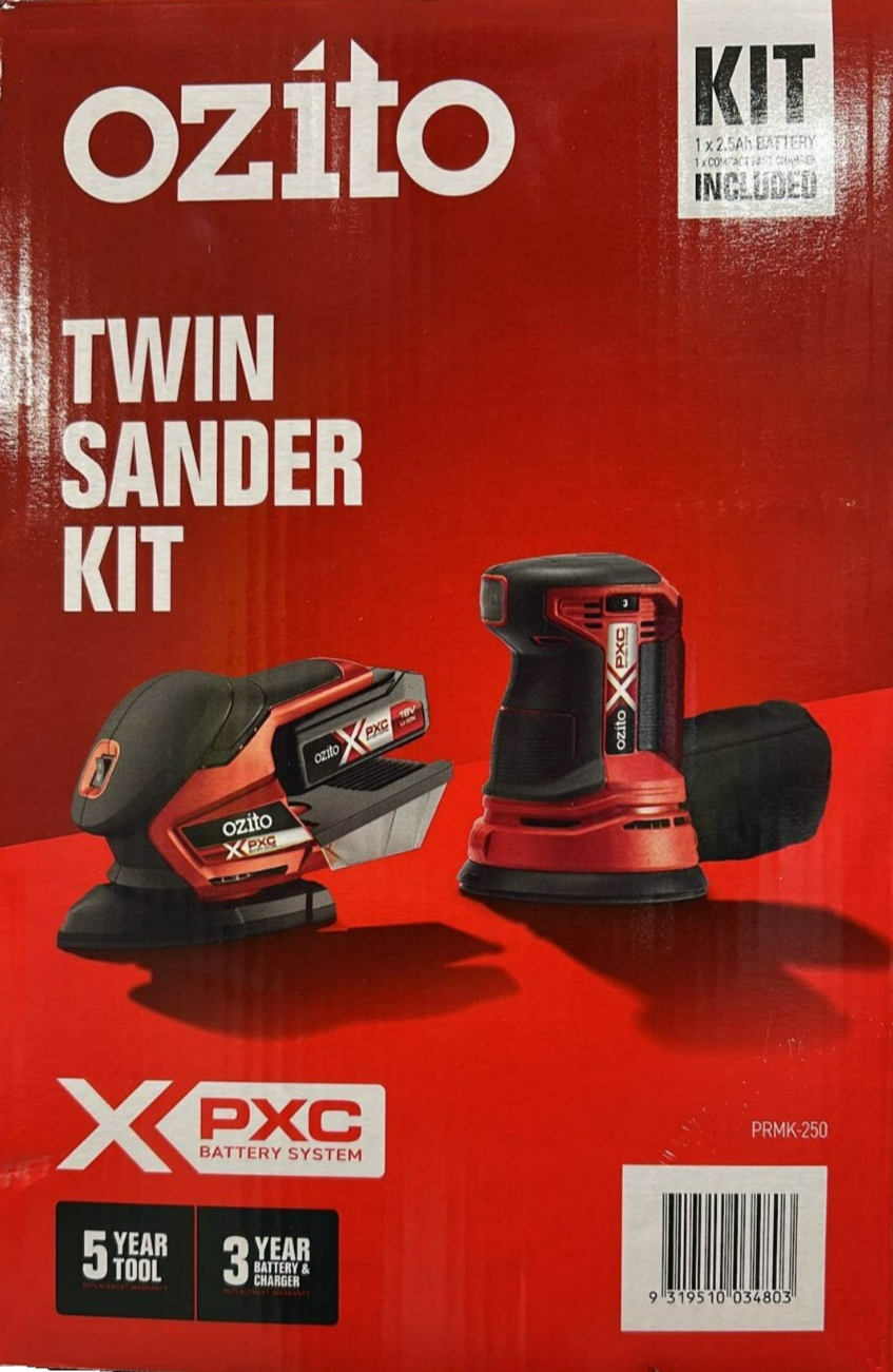 Ozito PXC Twin Sander Kit Polisher w/ 2.5AH Li-Ion Battery Compact Fast Charger