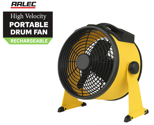 Arlec Drum Fan High Velocity Portable Rechargeable Adjustable Tilt Camping