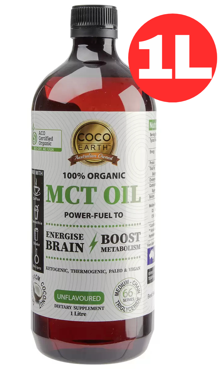 Coco Earth MCT Oil Organic 100% Unflavored Coconut Dietary Supplement 1L