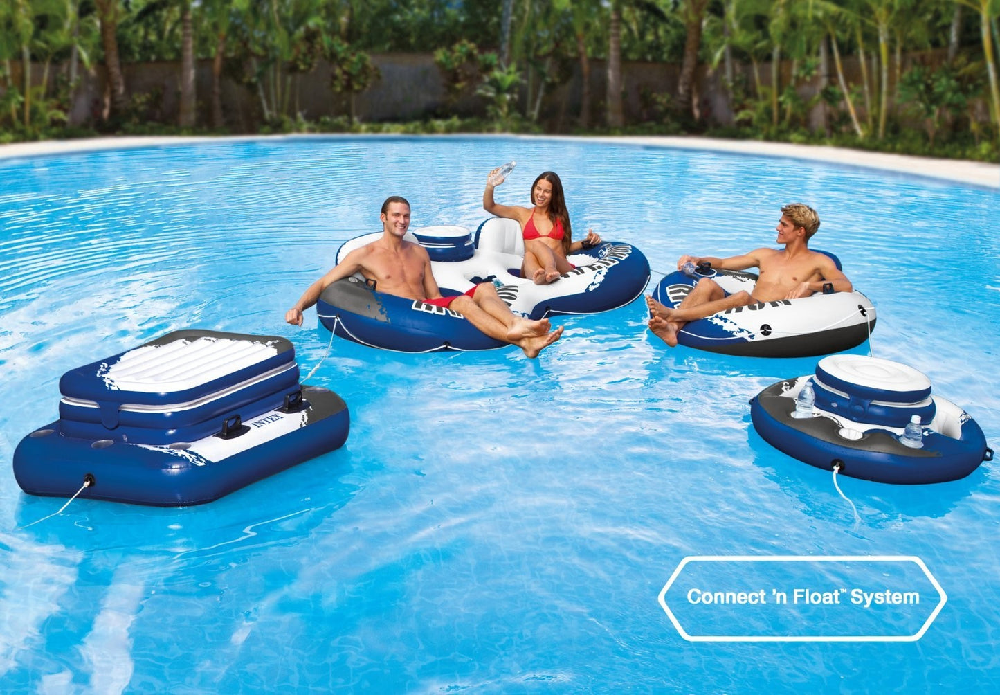 Intex River Run 2 Person Inflatable Lounge Floating Tube Float with Drink Cooler