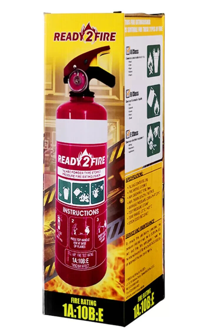 2x Ready 2 Fire Extinguisher 1kg ABE Dry Powder Car Boat Home Caravan Pro