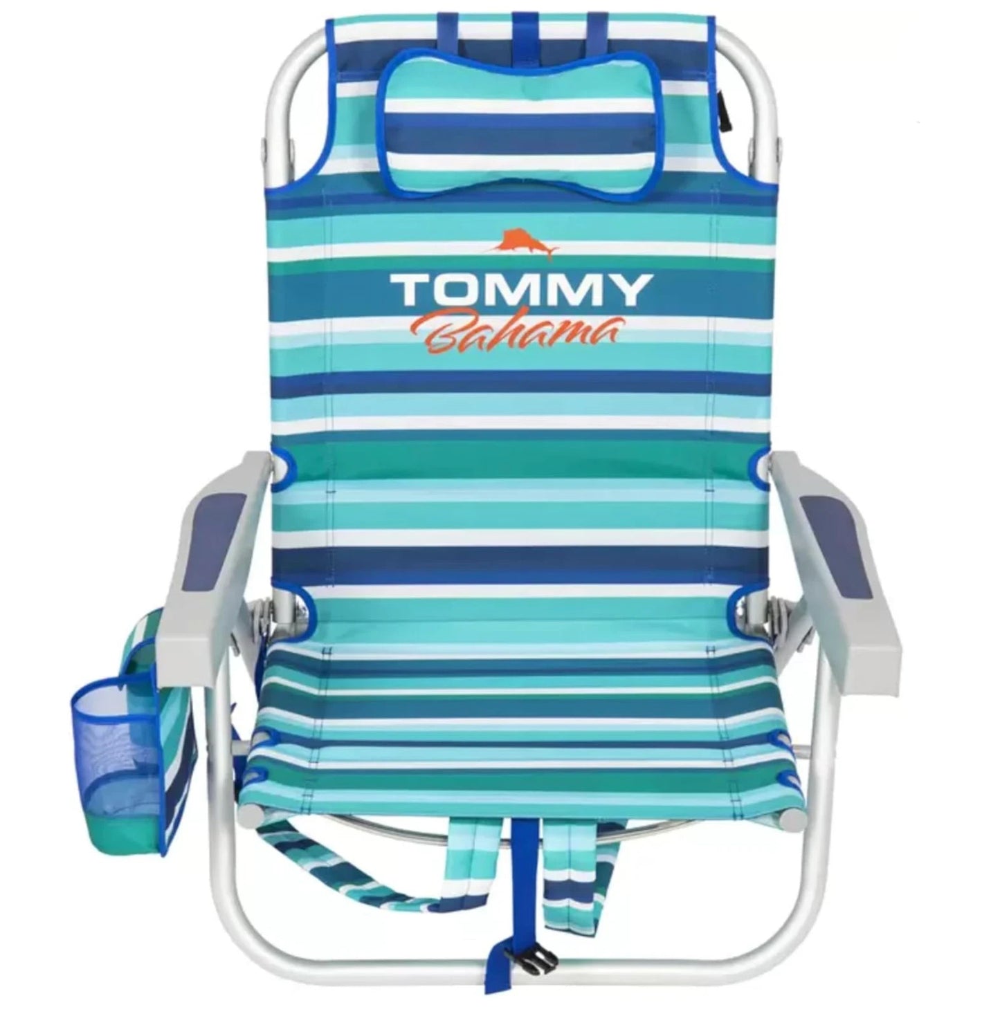 Tommy Bahama Beach Chair Backpack Folding Low Seat Lounge Summer Camping Blue