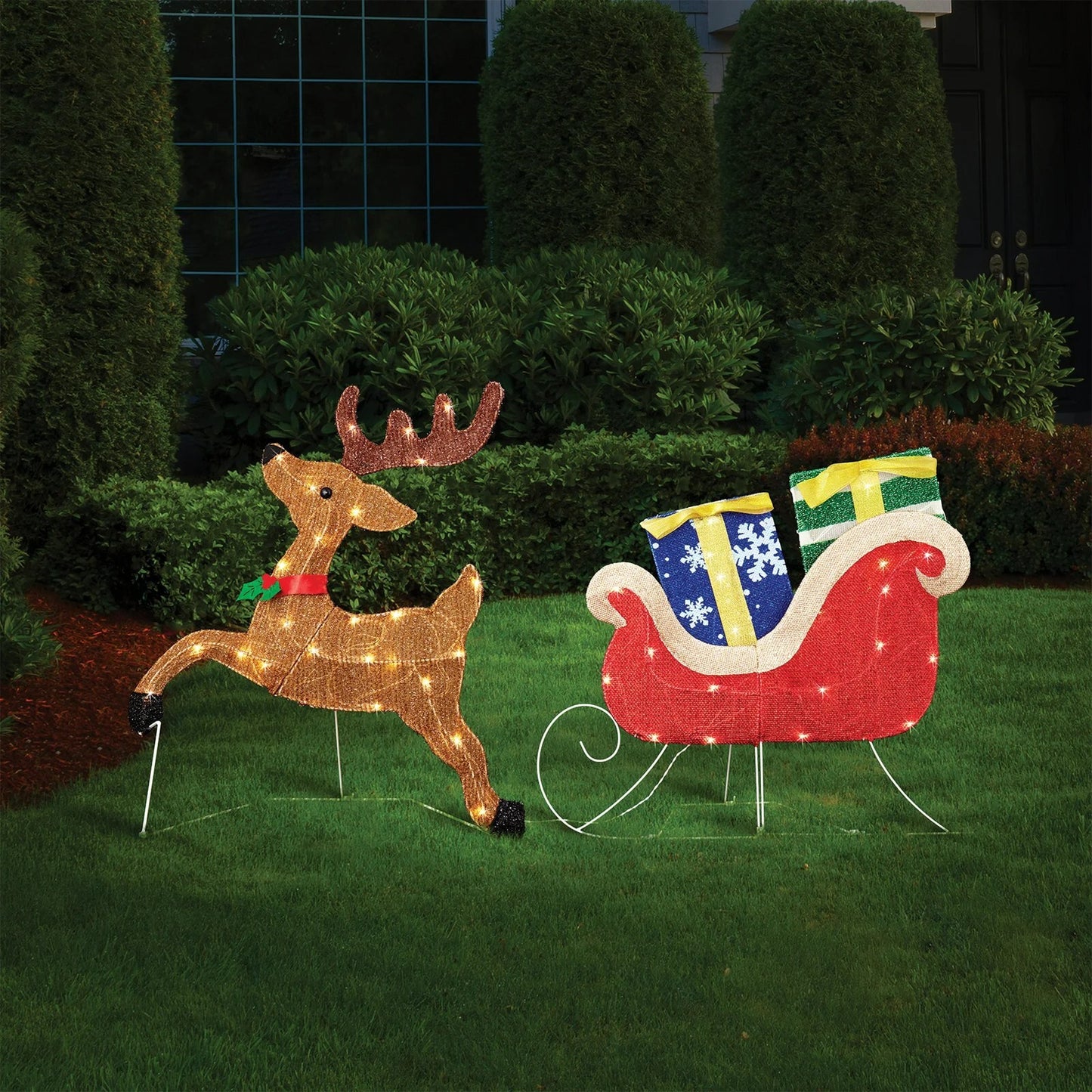 Lytworx Reindeer and Sleigh Warm White LED Lights USB Solar Powered Xmas Decor