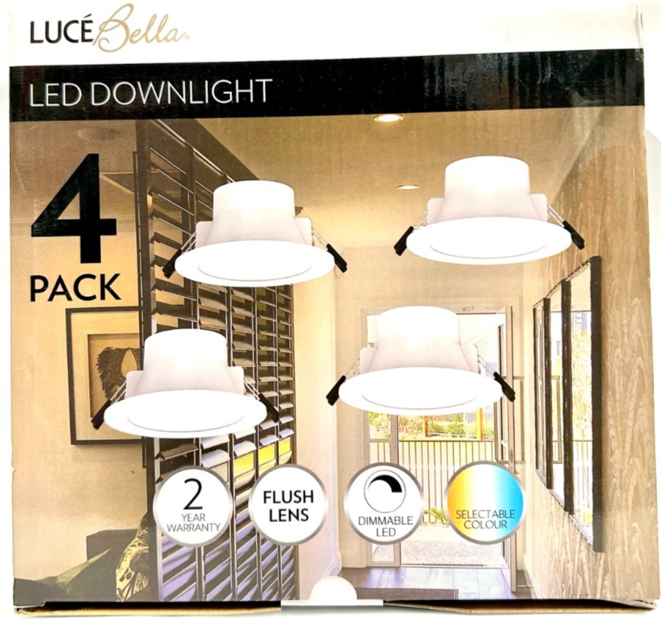 Luce Bella 8W LED Downlight 800 Lumen IP44 Cool White Tri-CCT 4 Pack