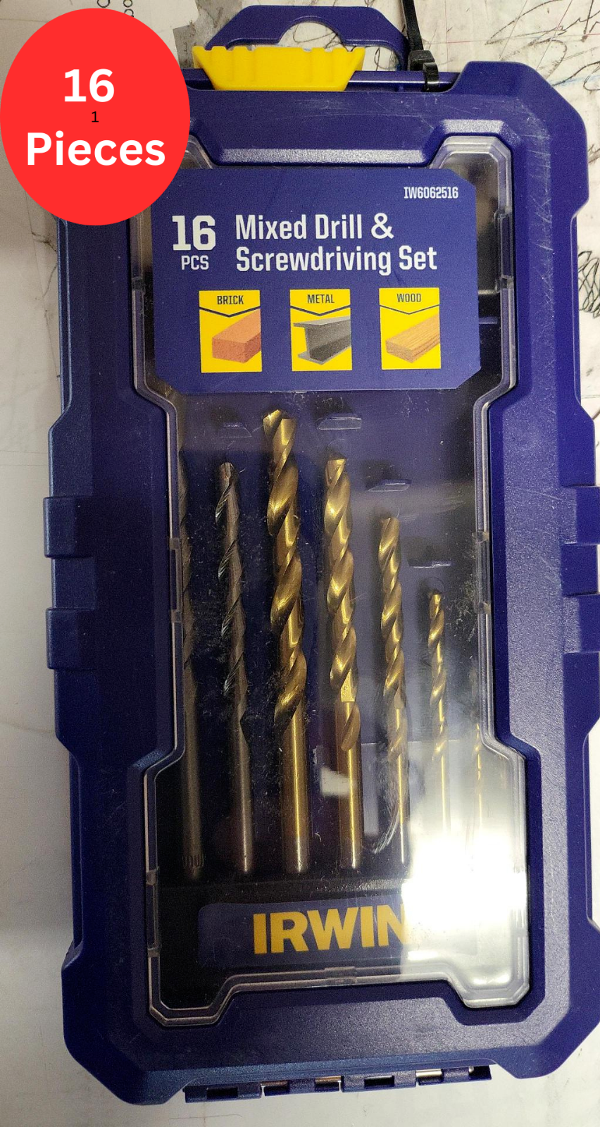 Irwin 16 Pcs Masonry Drill & Screwdriving Titanium Set Wood Metal Brick Bit Tool