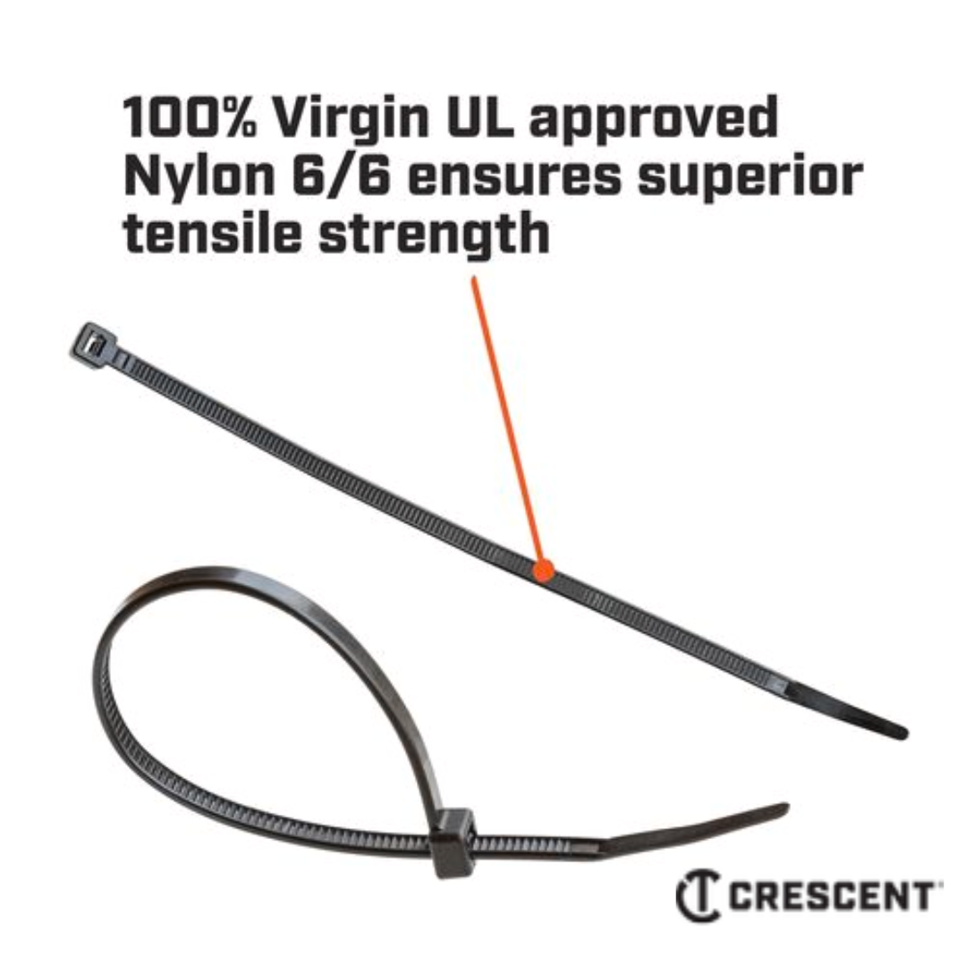 Crescent Cable Ties 200 x 4.6mm Black Nylon Wire Cables Organiser Bulk 500 Pack