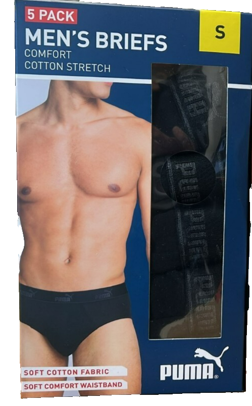 Puma Mens Underwear Cotton Brief Stretch Comfort Fit Men Small Black 5 Pack