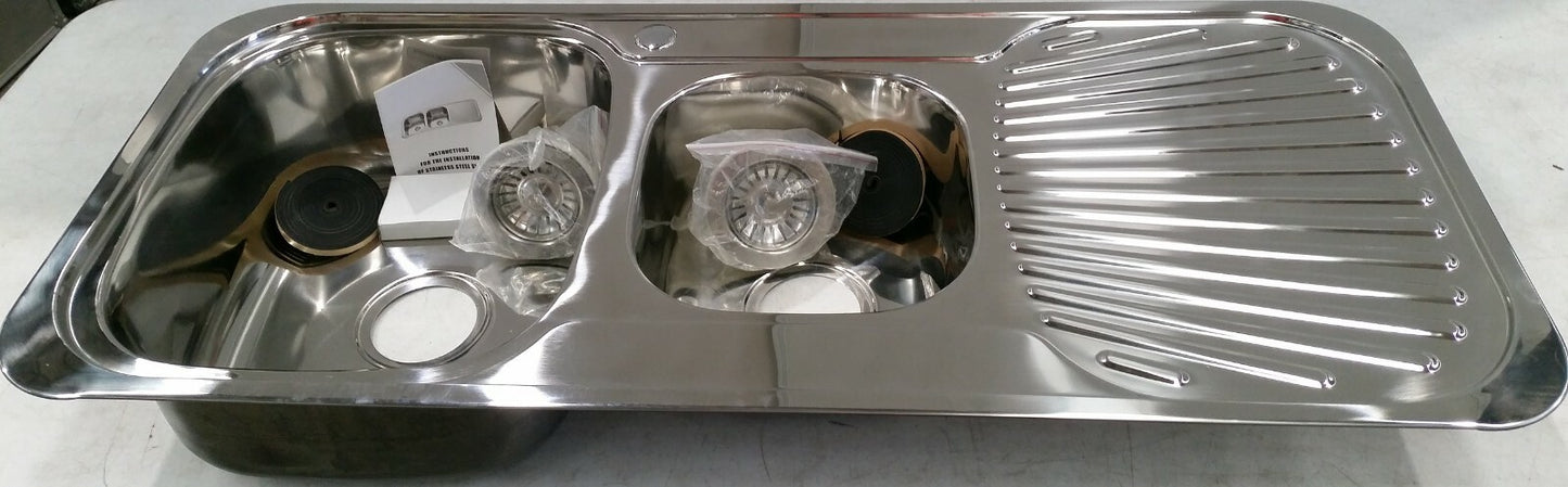 Stainless Steel Kitchen Sink Undermount Drop In Drainer 1 & 1/2 Bowl Waste Drain