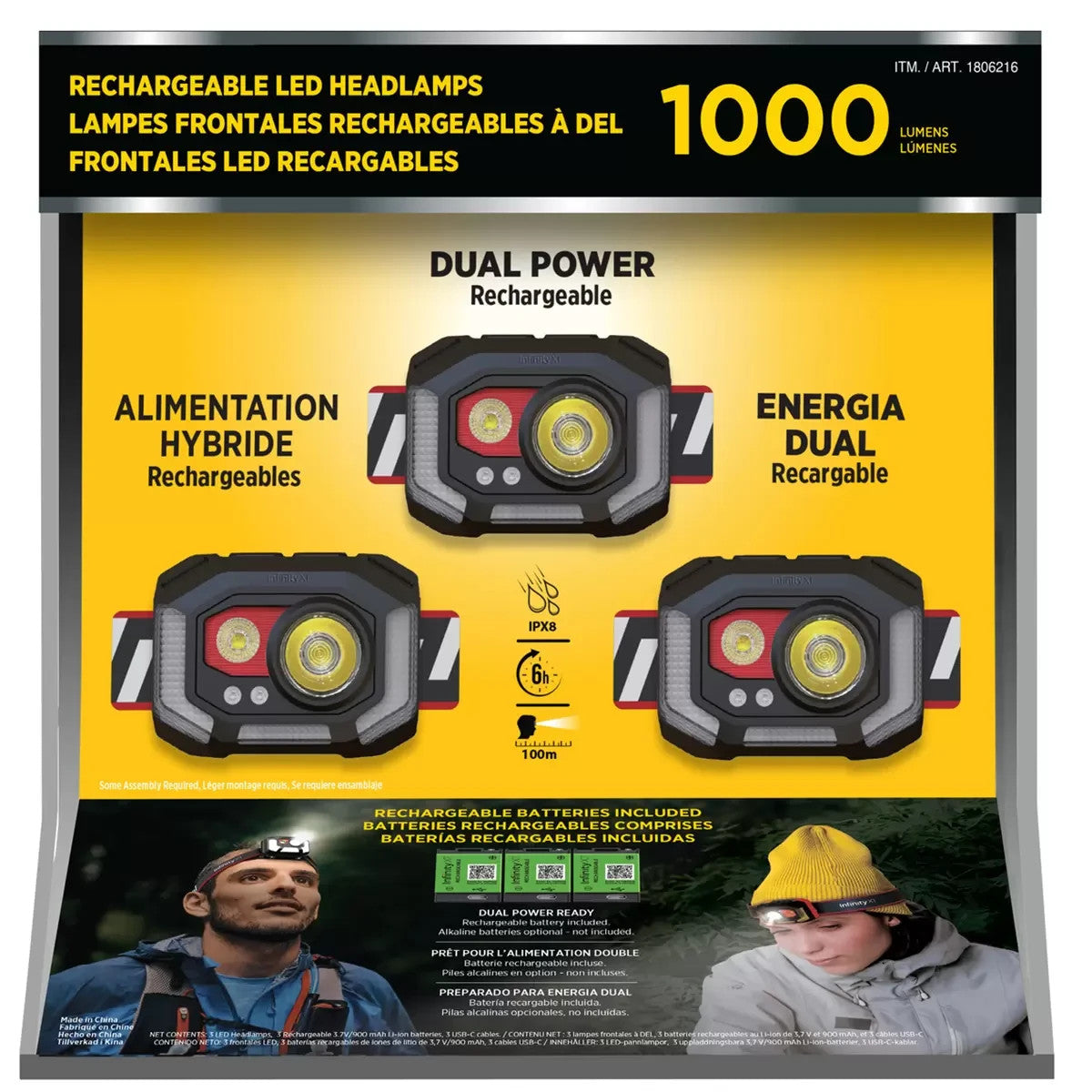Infinity X1 Rechargeable Headlamp 1000 Lumen LED Light Camping Hiking 3 Pack