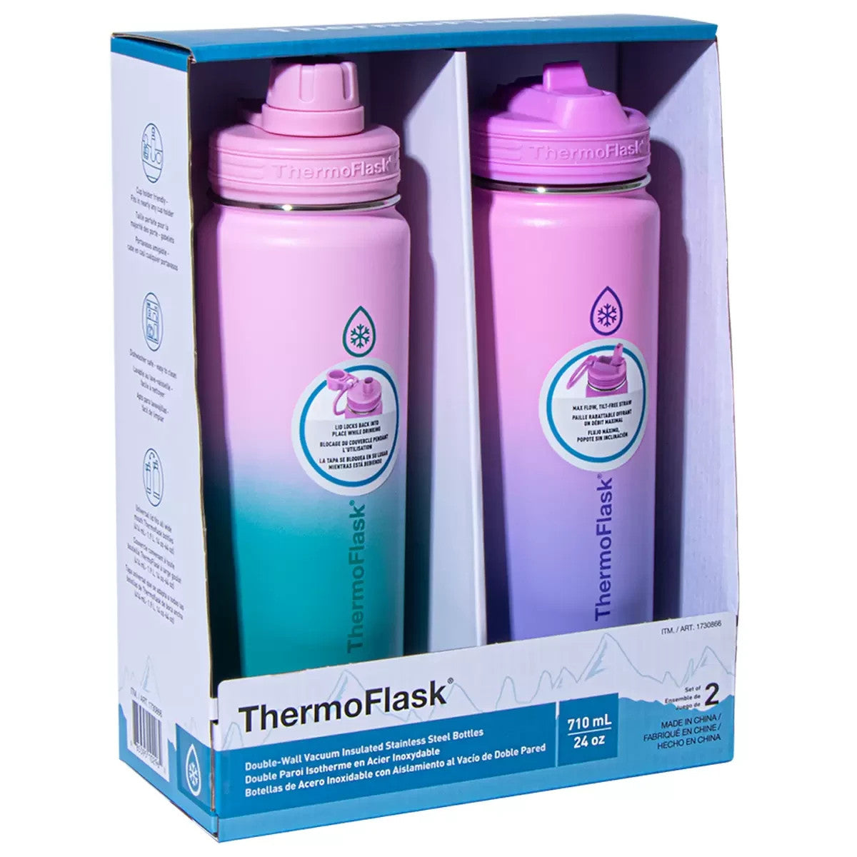 2x ThermoFlask Ombre Double Wall Vacuum Insulated Stainless Steel Bottle 710ml