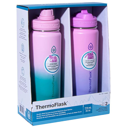 2x ThermoFlask Ombre Double Wall Vacuum Insulated Stainless Steel Bottle 710ml
