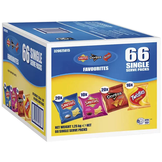 Smith's Chips Crinkle Cut Variety Box Twisties Doritos Party 66 Pack 1.25 Kg