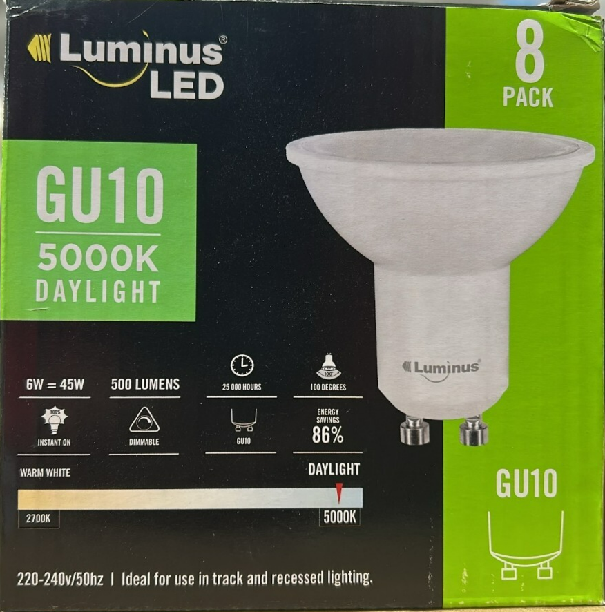 8x Luminus LED Downlight Bulb GU10 6W Recessed Daylight  Dimmable 500LM 5000K