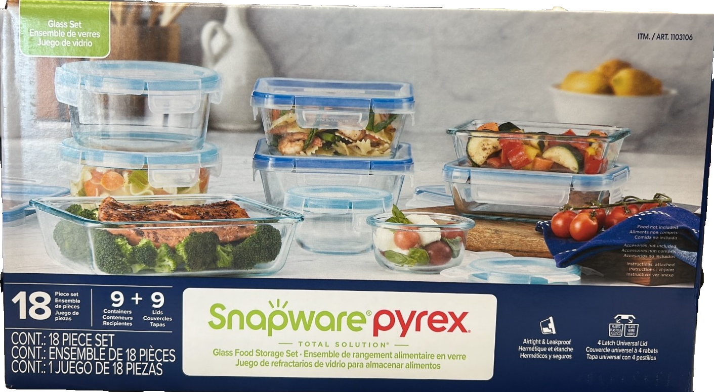 Snapware Pure Pyrex Glass Container Clear Food Keeper Airtight Storage 18 pcs