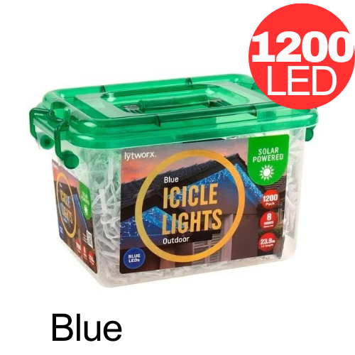 Lytworx Blue Icicle Lights 1200 LED Solar Powered Hanging Xmas Decor 23.9m
