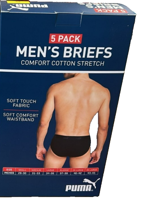 Puma Mens Underwear Cotton Brief Stretch Comfort Fit Men Small Black 5 Pack