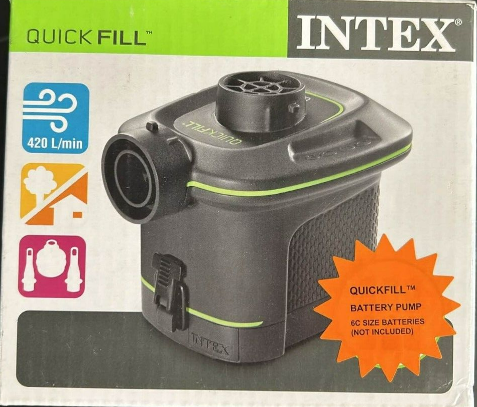 Intex Quickfill Battery Air Pump w/ Nozzles for Inflatable Swimming Pool Bed Toy