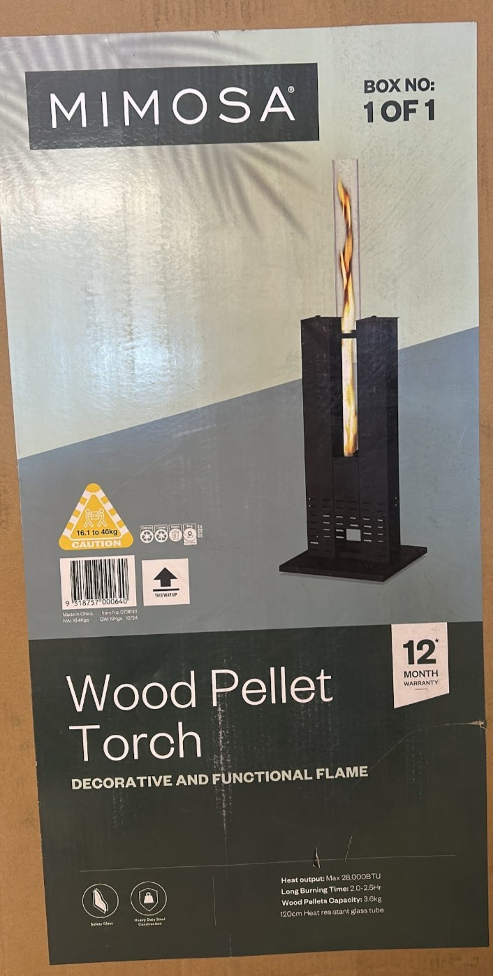 Mimosa Wood Burning Pellet Dual Hoopers Torch Stand Outdoor Area Heater