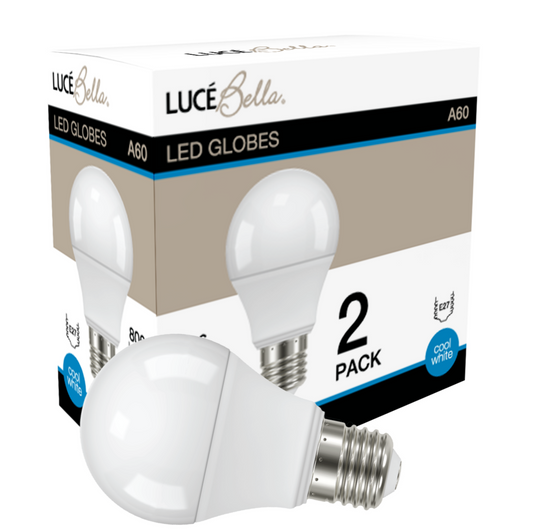 Luce Bella LED Light A60 E27 806lm Cool White 8W Lighting Bulb Globe 2 Pack