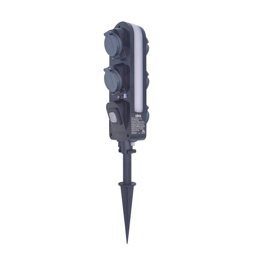Click 5 Outlet Garden Stake Light with Sensor Yard Outdoor Powerboard IP55