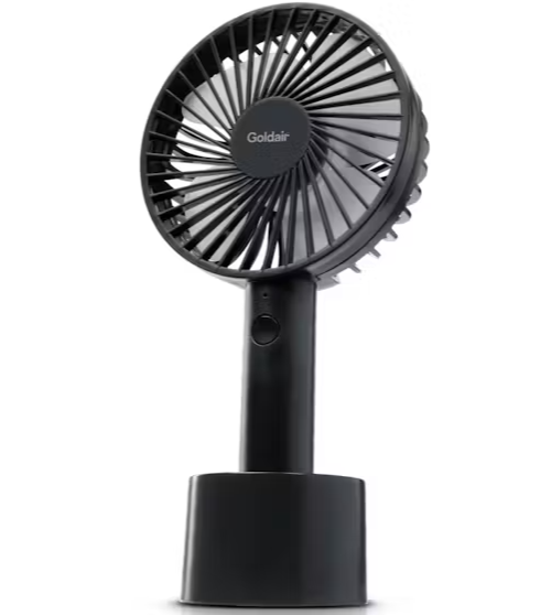 Goldair 10cm Rechargeable Personal Handheld Fan Mini Portable USB 3 Speed Black