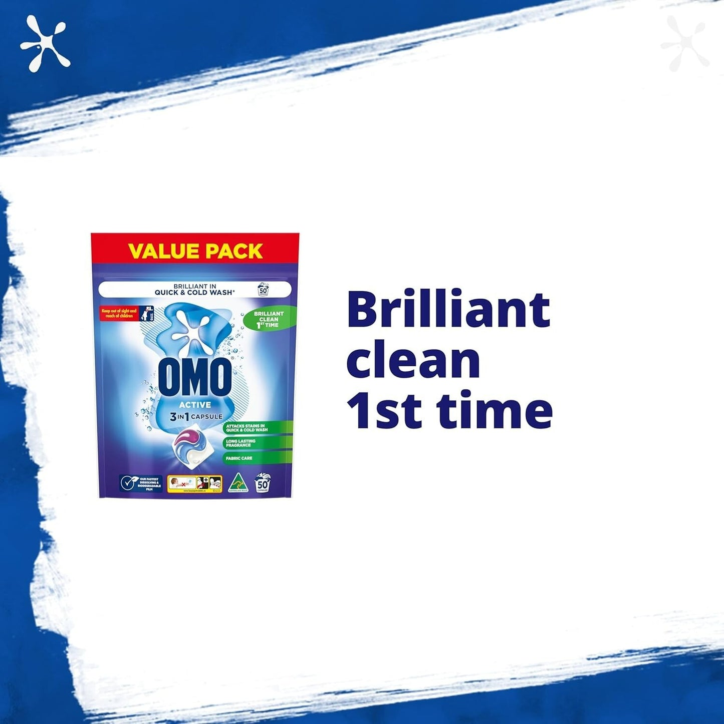 OMO Triple Active 3 In 1 Laundry Capsules Detergent Stain Remover 100 Bulk Pack