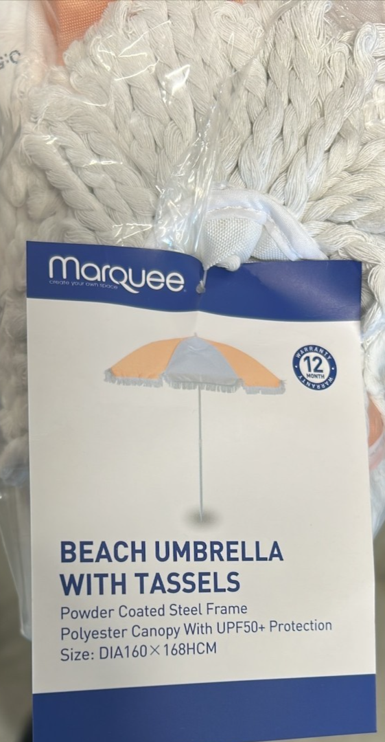 Marquee Beach Umbrella Tassel Picnic Portable Sun Protection 1.6m Flame