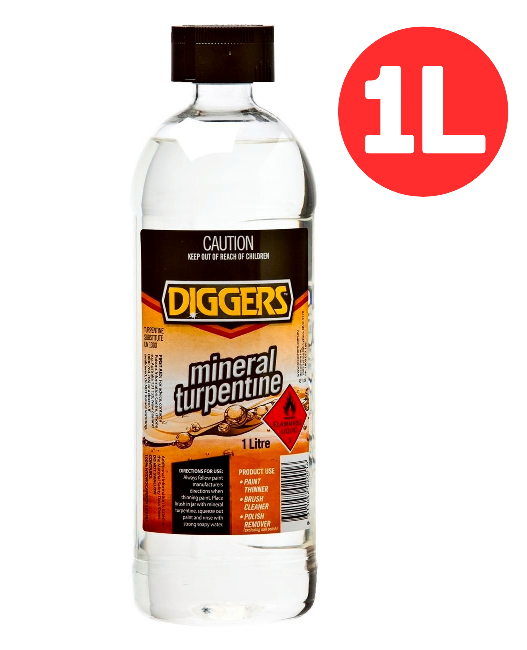 Diggers Mineral Turpentine 1L Wax Paint Polish Remover Clear Liquid Solvent