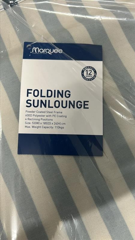 Marquee Folding Sun Lounge Outdoor Camping Beach Recliner Chair Blue & White
