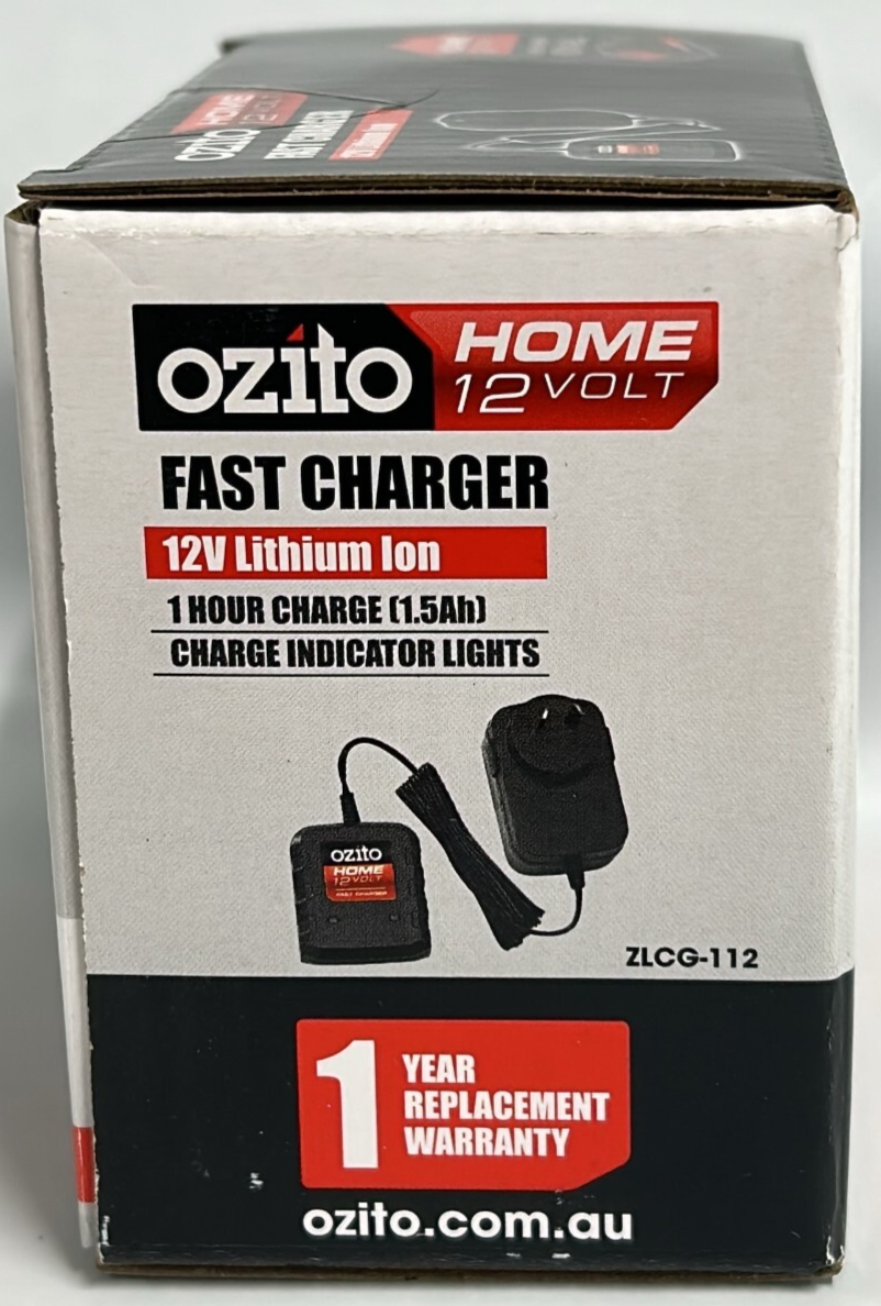 Ozito Home Battery Charger Fast Charging 12V Lithium Ion Range 1.5Ah Compact