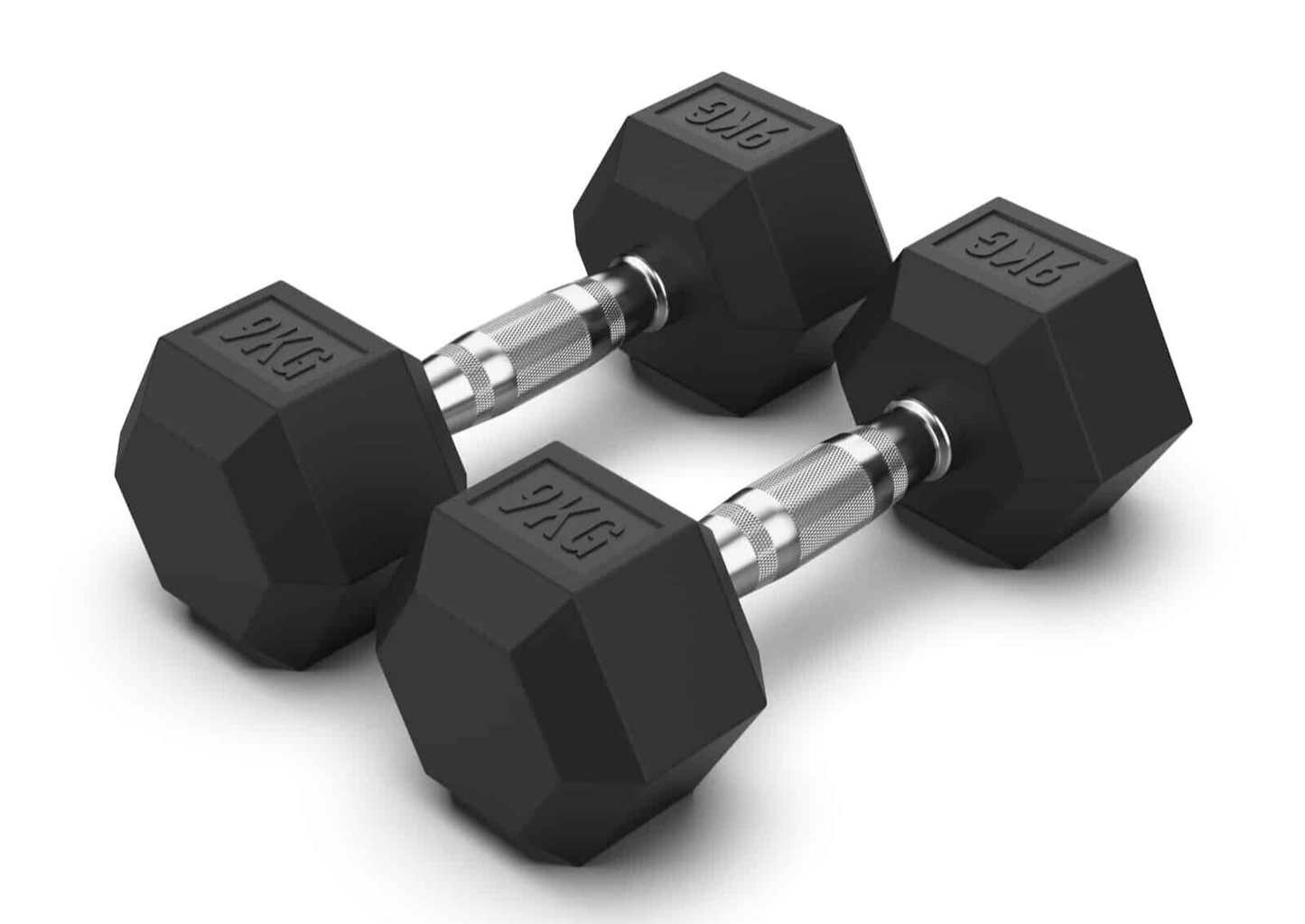 9KG Rubber Hex Dumbbell Fitness Home Gym Exercise Strength Weight Set Pair