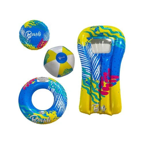 Bondi Aquatic Inflatable Float Set Swimming Pool Ring Beach Ball Lounge Toy 4Pcs