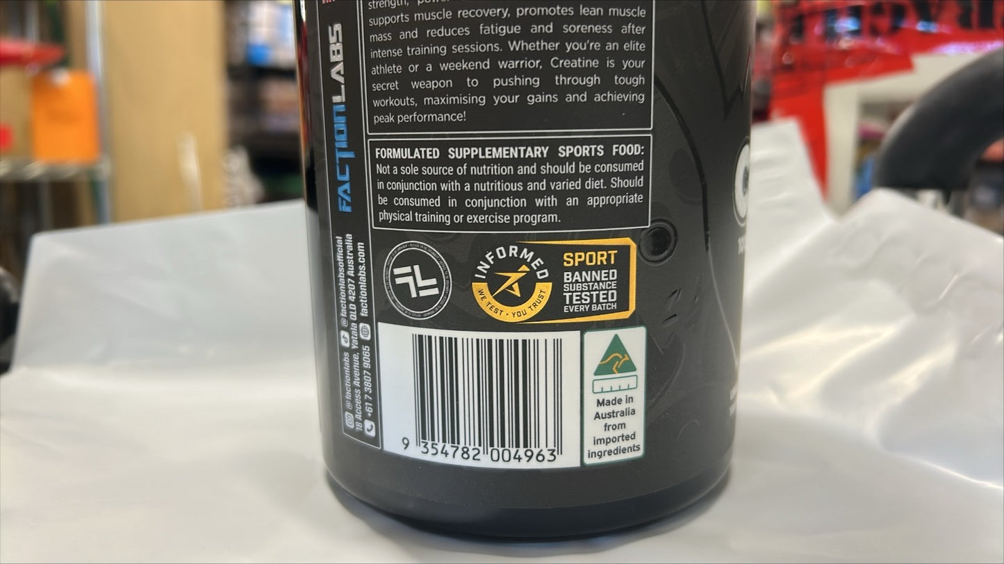 Faction Labs 100% Pure Creatine Monohydrate 500g Pre Workout Powder Drink