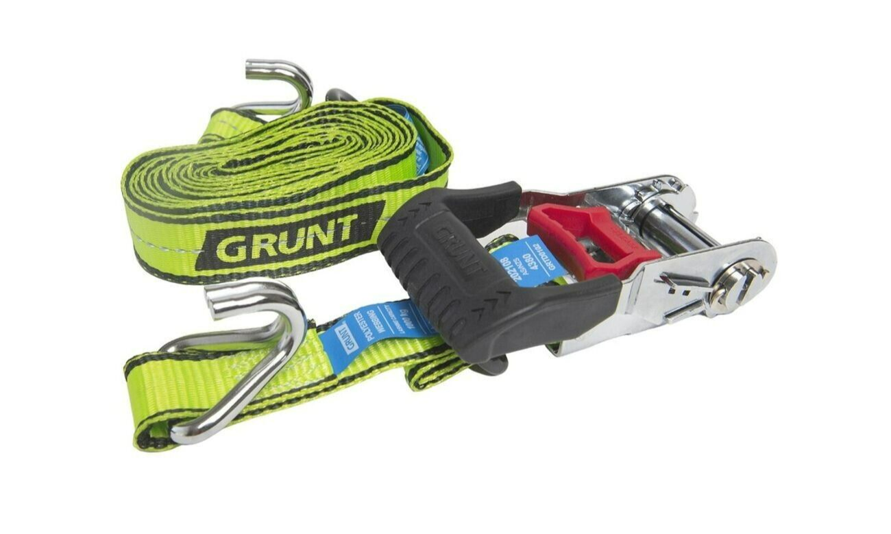 2x Grunt Pro Ratchet Tie Down Straps 38mm x 4m RetractableTralier Truck Strap