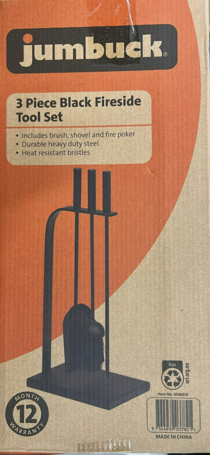 Jumbuck Fireplace Tool Set Shovel Brush Poker Stand Outdoor FirePit Coated Steel