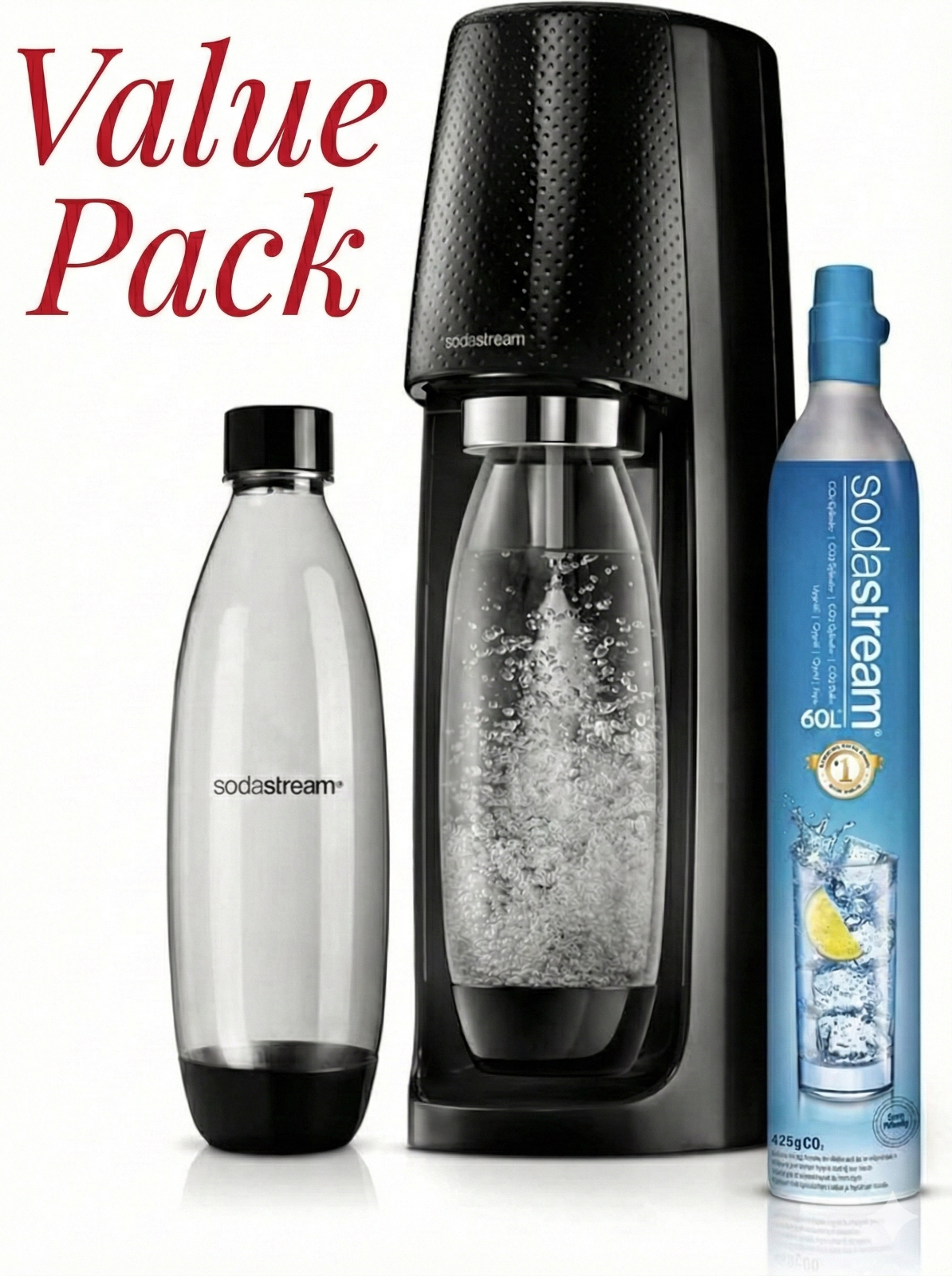 Sodastream Machine Sparkling Water Maker Soda Fizzy Drinks 2x Bottles 1L  Black