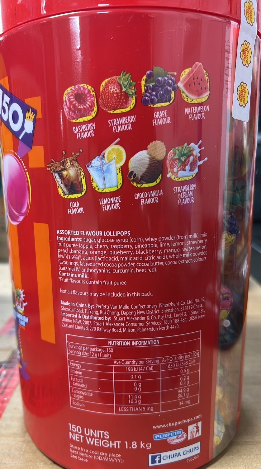 Chupa Chups 150-Pack 1.8kg The Best Of Assorted Flavour Lollipops 150 x 12g