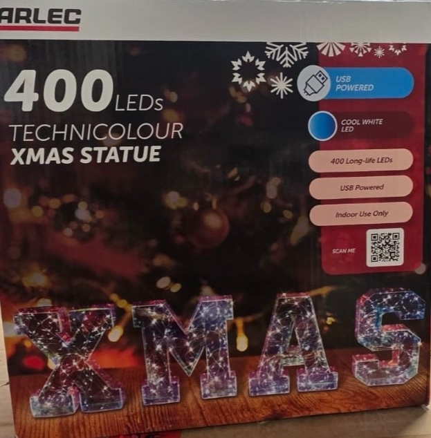 Arlec Xmas Statue 400 LED Technicolour Lights USB Powered Cool White 25cm