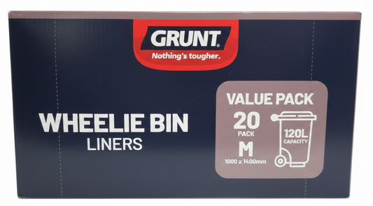 Grunt 120L Medium Wheelie Bin Liners Rubbish Garbage Black Bags 20 Pack