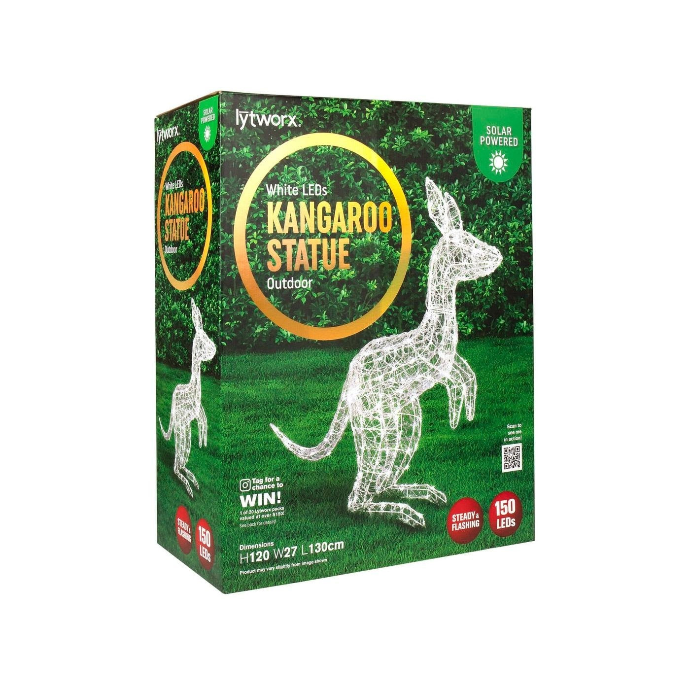 Lytworx 120cm White Kangaroo Solar Powered 150 LED Lights Garden Xmas Decor