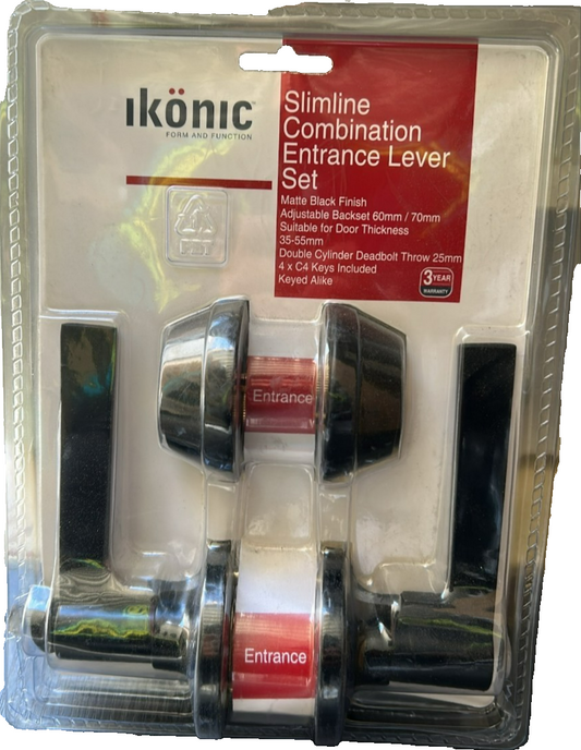 Ikonic Combination Slimline Entrance Lever Lock Handle Set Deadbolt Matte Black