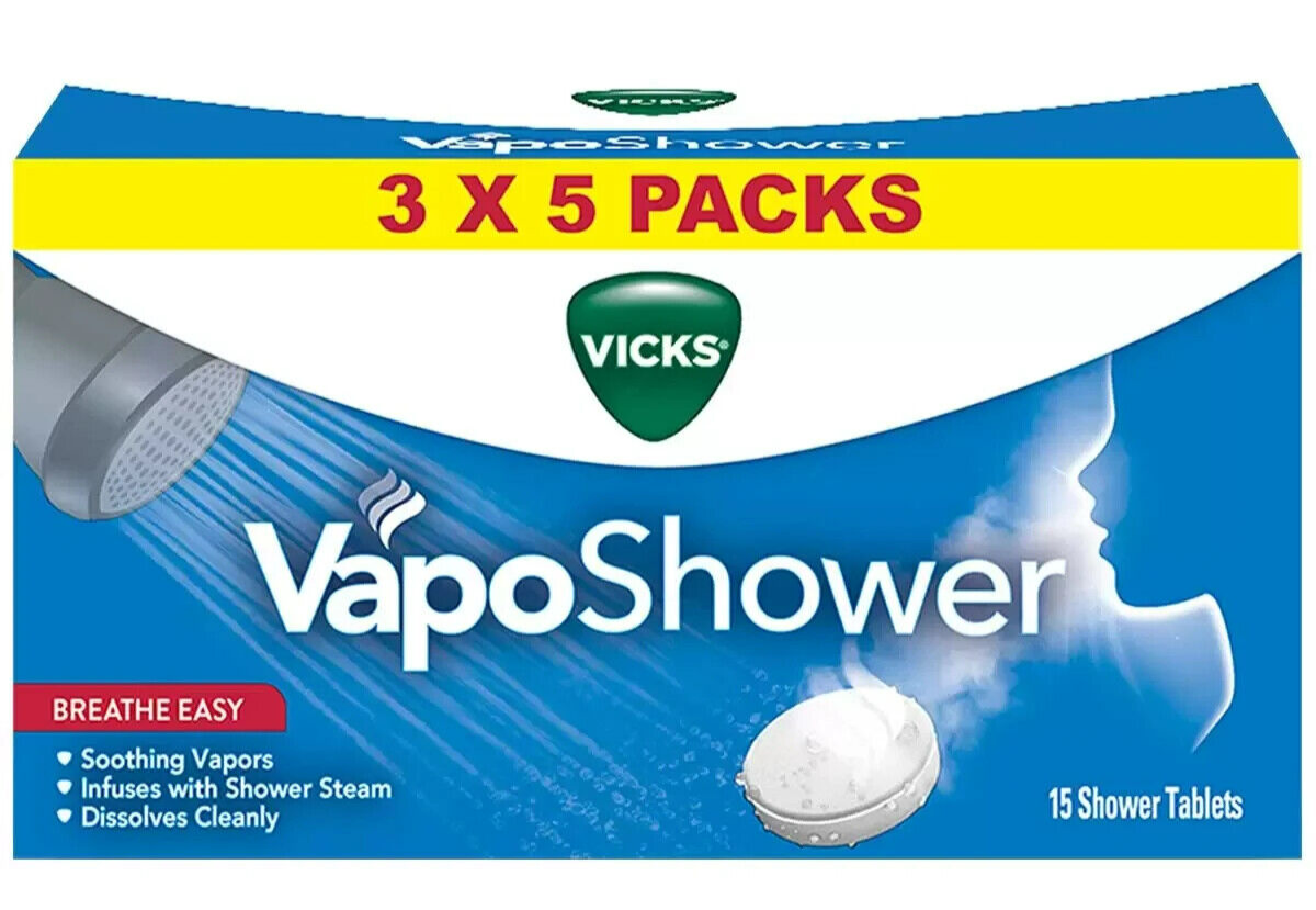 Vicks Vapors Tablets  VapoShower Soothing Infuses with Shower Steam 3 x 5 Pack