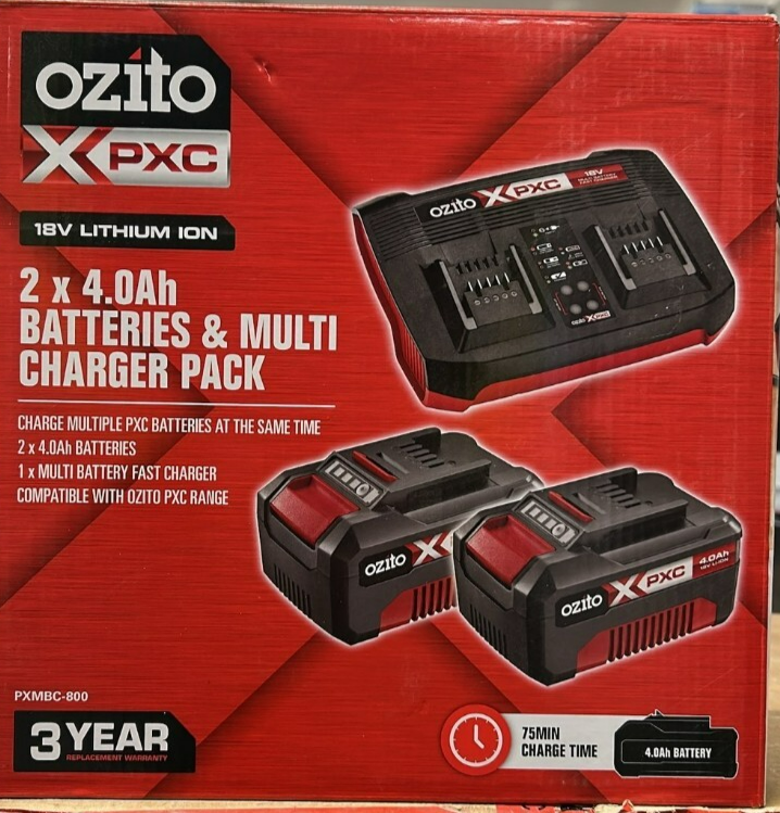 Ozito 4.0Ah Li-Ion Battery & Multi Fast Charger Pack PXC Range Garden Tools 18V