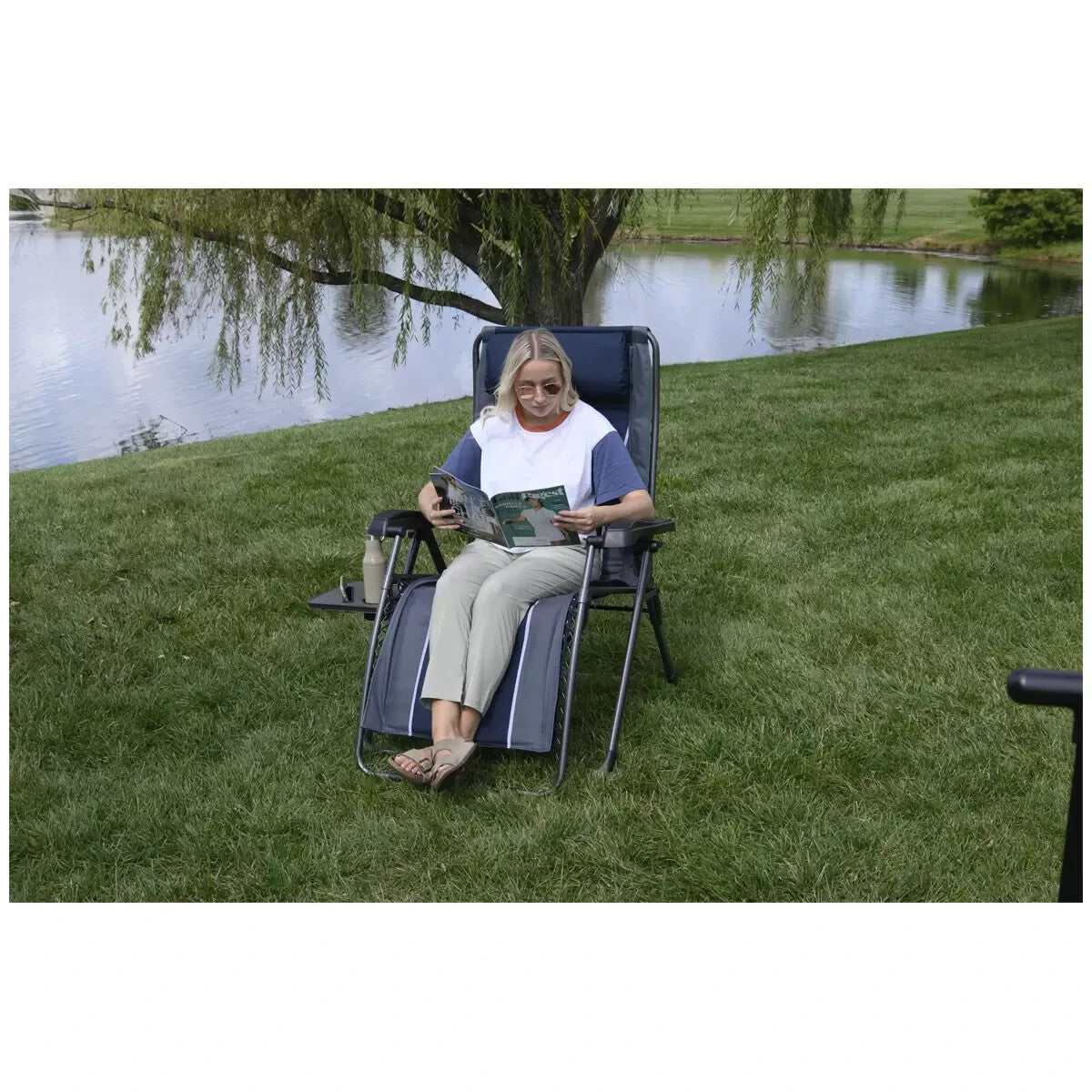 Timber Ridge Reclining Chair Directors Camping Outdoor Cup Holder Lounger Seat