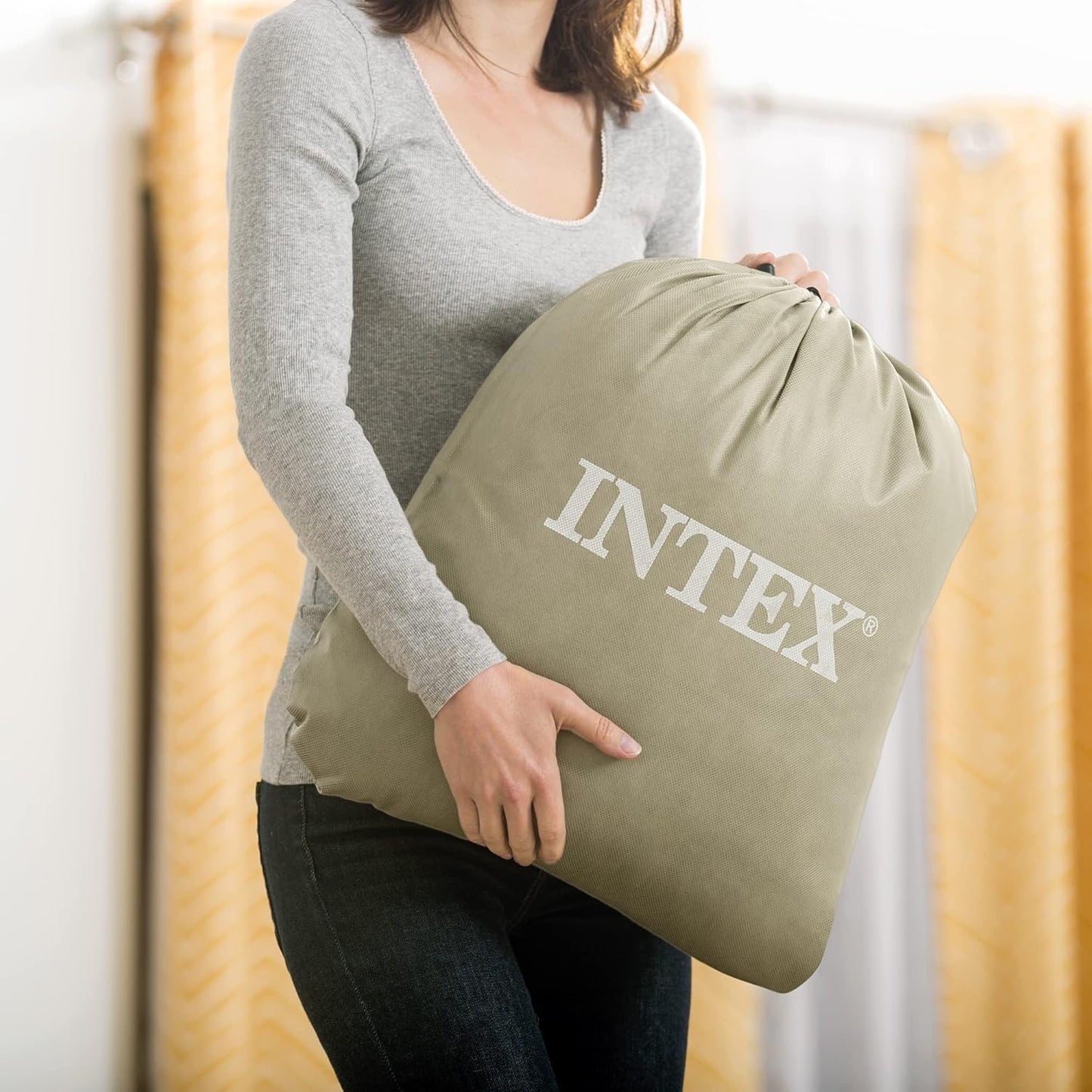 Intex Double Air Bed Deluxe Inflatable Camping Mattress Inbuilt Pump 33cm