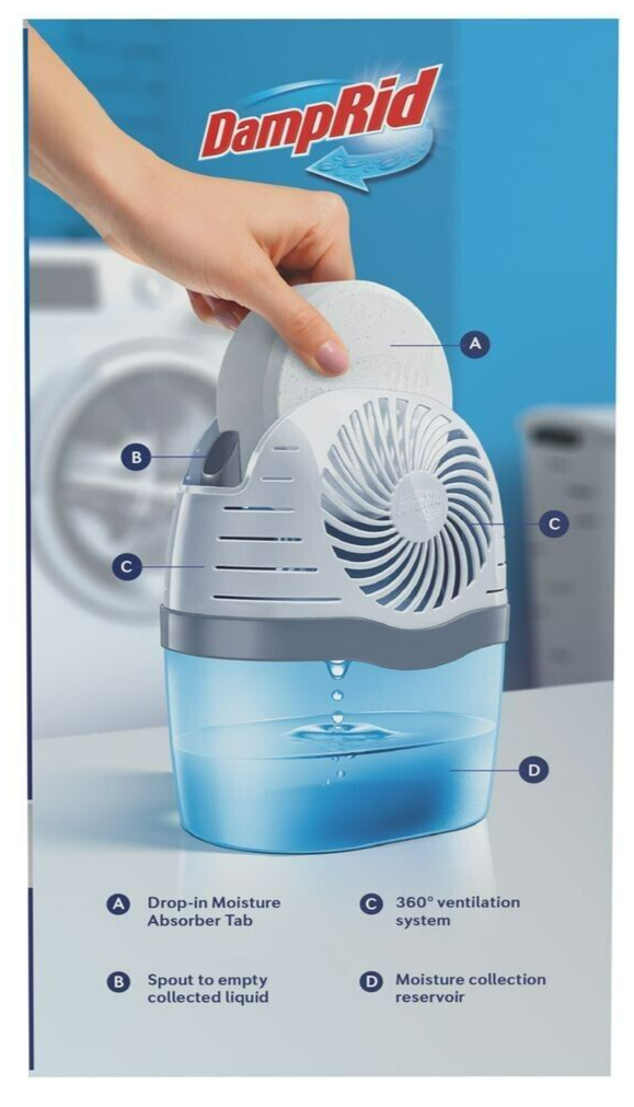 DampRid Moisture Absorber Drop-In Tab Reusable Odour Eliminator Starter