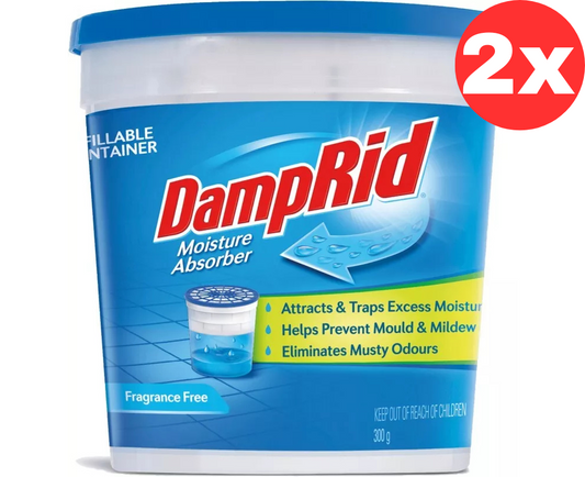2x DampRid 300g Refillable Moisture Absorber Dehumidifier Mould Musty Odor