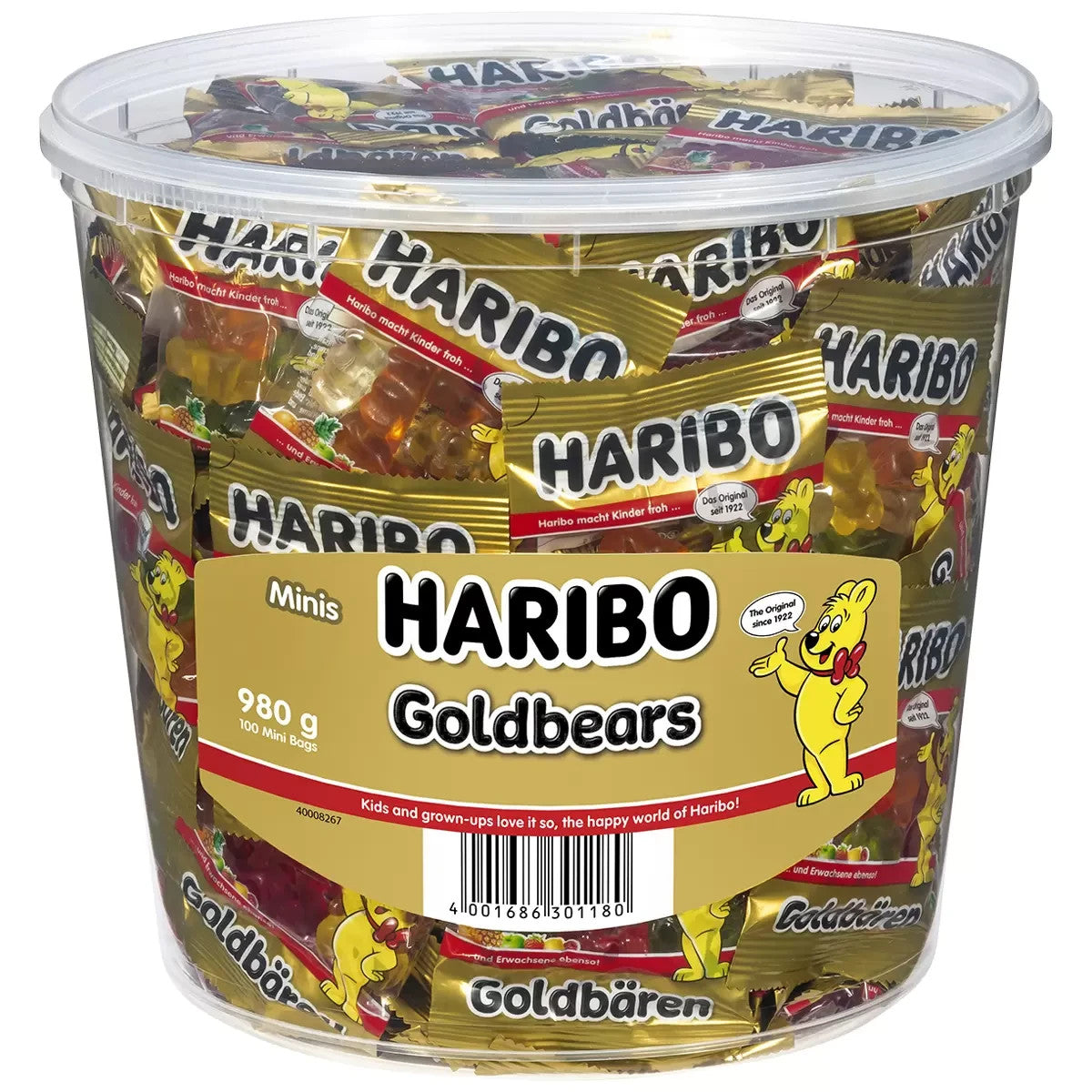 Haribo Goldbear Gummy Candies Bears Gummies Candy Mini Bags Bucket Tub 980g